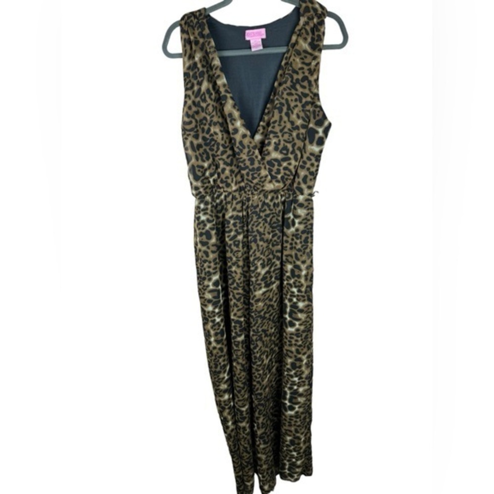She’s Cool women’s black brown leopard animal print one piece  pant Jumpsuit XL